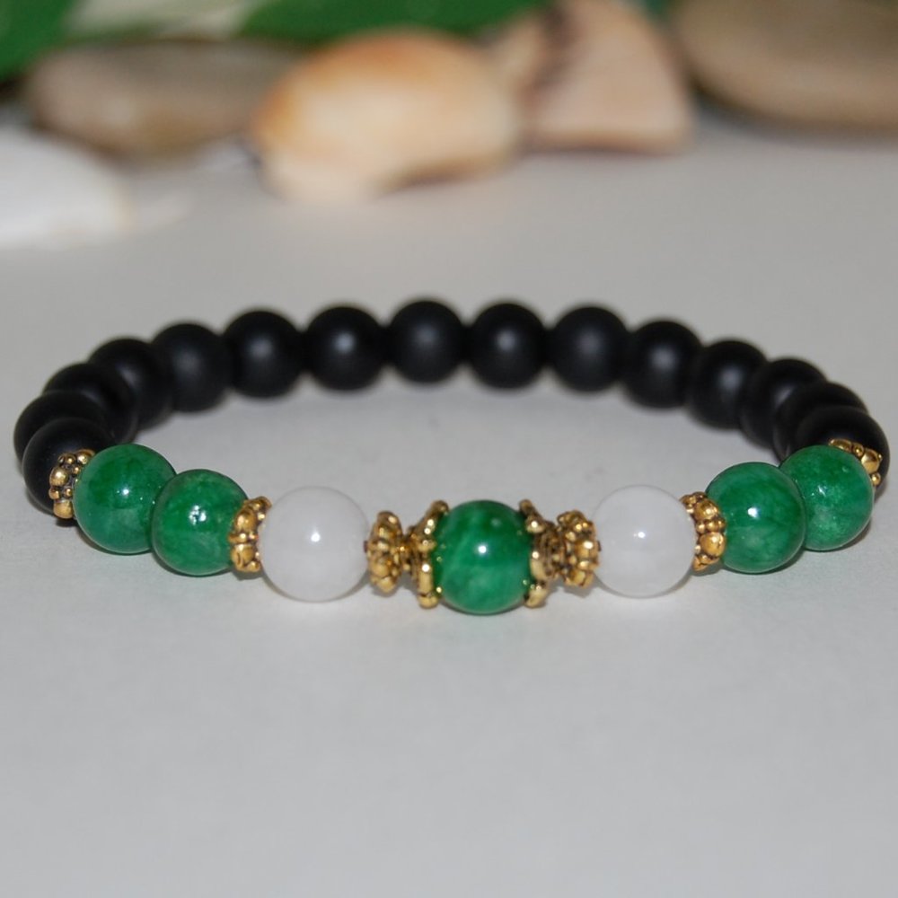 Onyx Jade Bracelet,Onyx and Jade Gemstone,Good Luck Bracelet,Men,Women